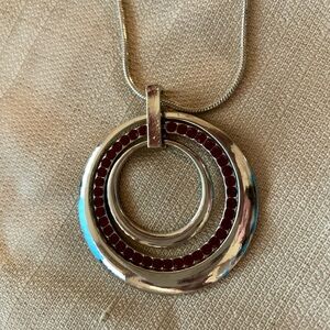 Necklace - Silver w/ red stones. NWOT long